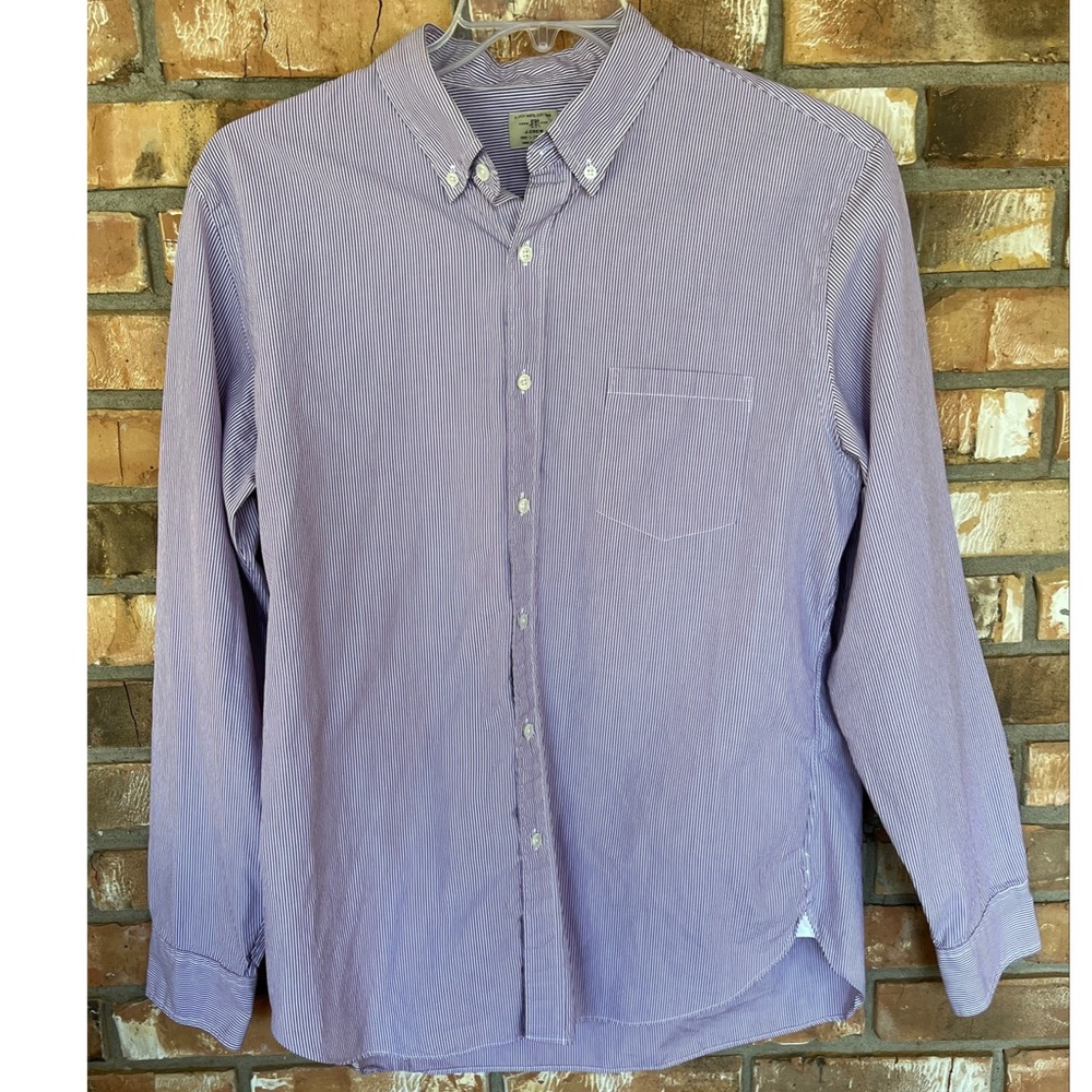 J. Crew Men’s Purple and White Striped Button Down Shirt Size Large 16-16.5